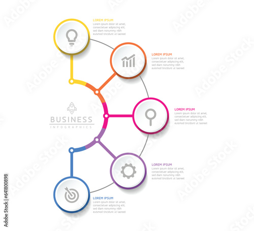 Vector infographic business presentation template with circular interconnection with 5 options.