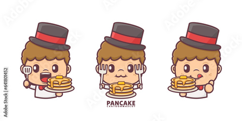 cute cartoon mascot with pancake. set cartoon vector with different expressions