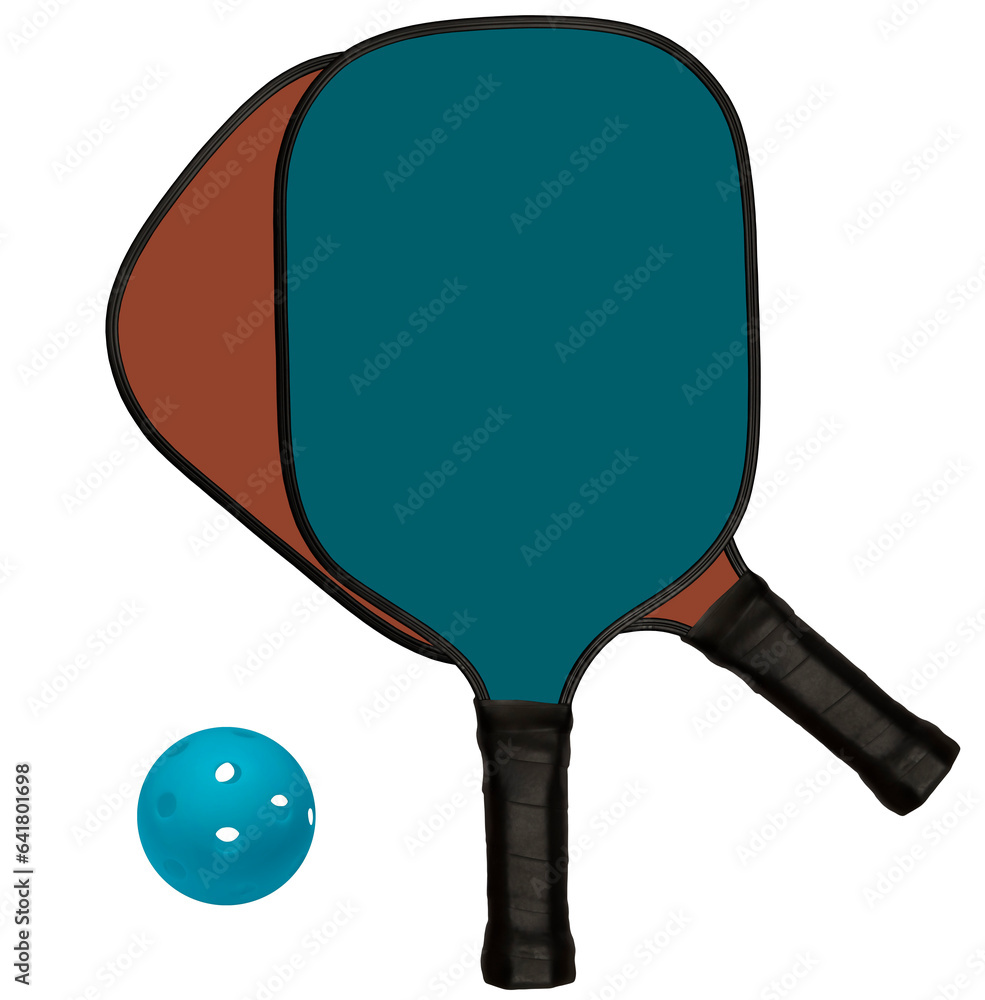 Pickleballs paddles for playing pickleball isolated on a transparent background.