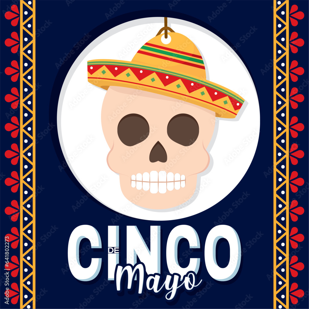 Isolated skull with mexican hat Cinco de mayo poster Vector Isolated skull with mexican hat Cinco de mayo poster Vector