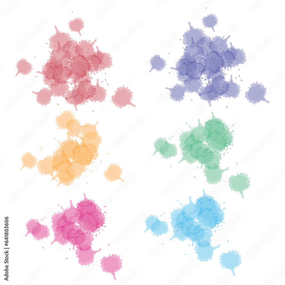 Color Spray Different Set Paint Blot Element Vector Object Brush
Color paint splatter, ink blots vector collection. Splash and colored stain illustration