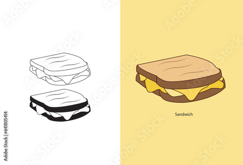The set consists of delectable and juicy sandwiches packed with a variety of fillings, including vegetables, cheese, meat, and bacon, showcased in a vector illustration with a flat cartoon style.