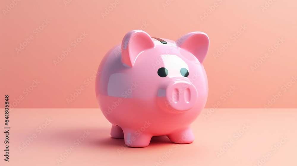 Pig piggy bank safe in pink background, financial money saving concept