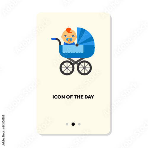 Kids stroller flat vector icon. Baby in pram for babies isolated sign. Infant concept. Vector illustration symbol elements for web design and apps