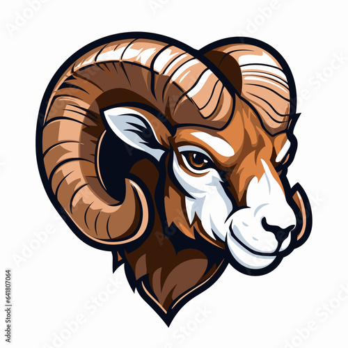 Esport vector logo mouflon on white background side view, mouflon icon, mouflon head, mouflon sticker, ram