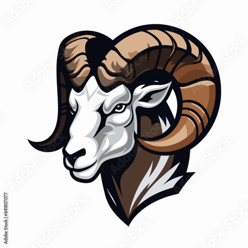 Esport vector logo mouflon on white background side view, mouflon icon, mouflon head, mouflon sticker, ram