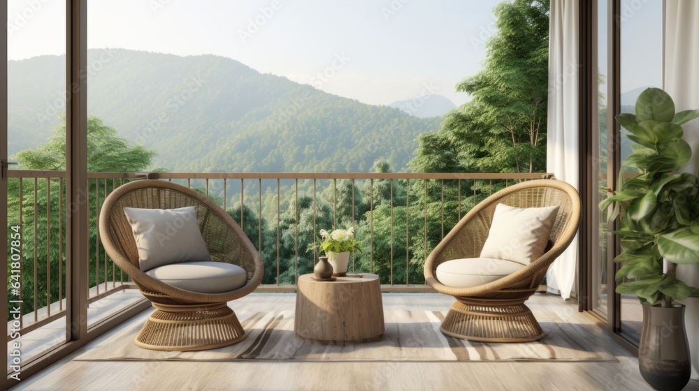 cosy rattan armchair simple furniture exterior balcony terrace space homeinterior design room mockup house beautiful concept