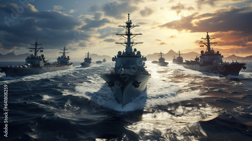Pacific Sentinel. Navy Vessels Guarding the Vast Open Sea. Generative AI photo