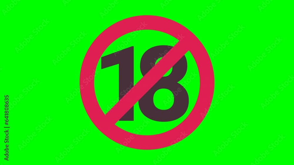 Animation of appearance and disappearance of ban on under 18s on blue background, green background, transparency and white background in flat design style Animation of appearance and disappearance of ban on under 18s on blue background, green background, transparency and white background in flat design style