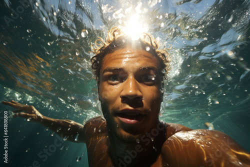 young man under water in a pool © kalafoto