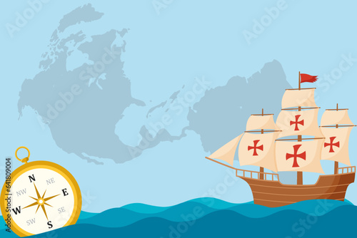 Happy columbus day template with copy space area. Illustration