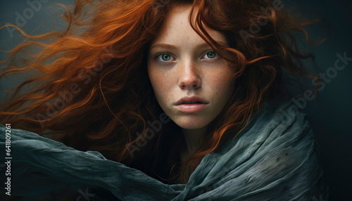 Portrait of a beautiful red-haired model  a ginger model with a face of beauty and red hair