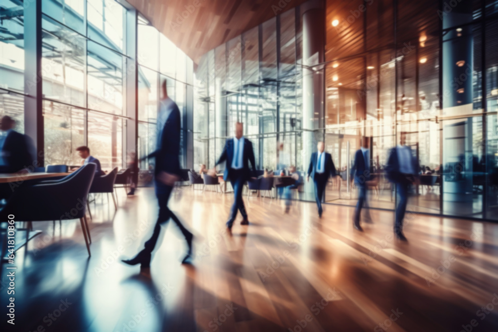 Businesspeople walking in the corridor of a business center, pronounced motion blur. illustration of busy life concept Businesspeople walking in the corridor of a business center, pronounced motion blur. illustration of busy life concept
