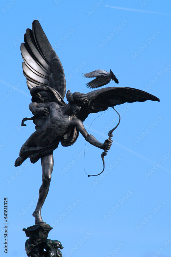 Fototapeta premium The Greek God Anteros on the top pf the Shaftesbury Memorial Fountain in Piccadilly Circus in London