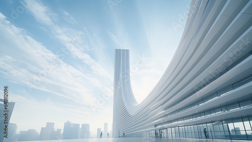 Abstract illustration blue futuristic building skyscraper under sky