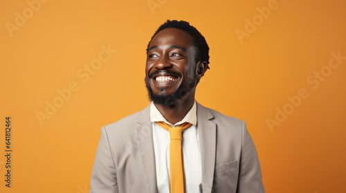 African businessman smiling on the pastel background