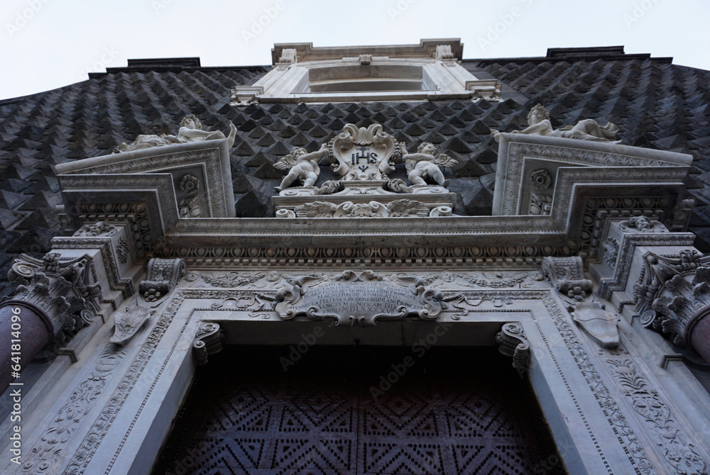 Obraz premium Facade of Chiesa del Gesù Nuovo catholic church in Italian town of Naples