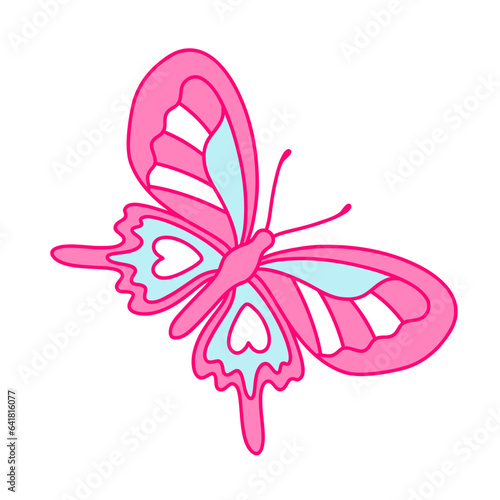 Butterfly in blue and pink colors. Nostalgia for the 2000 years. Y2k style.