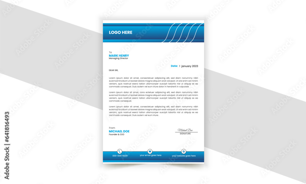 Unique clean and style Letterhead design template. Creative, clean elegant modern business professional letterhead template design.