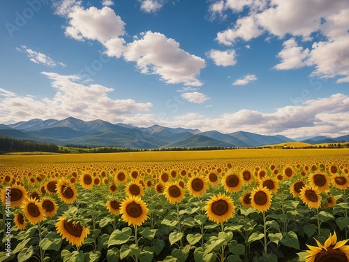 Wallpaper Mural Beautiful sunflowers field on a background. Sunset and blue sky, landscape scenery. Generative AI Torontodigital.ca