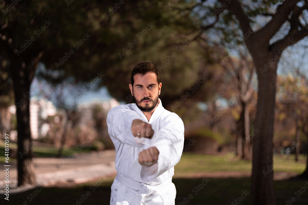 Karate moves in harmony with the park's natural rhythm Karate moves in harmony with the park's natural rhythm