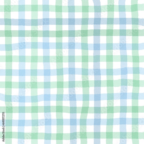 Green Blue Gingham Check Hand Drawn Background