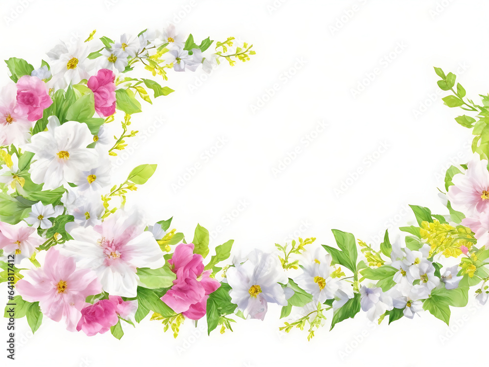 Watercolor illustration wreath of flowers on white background