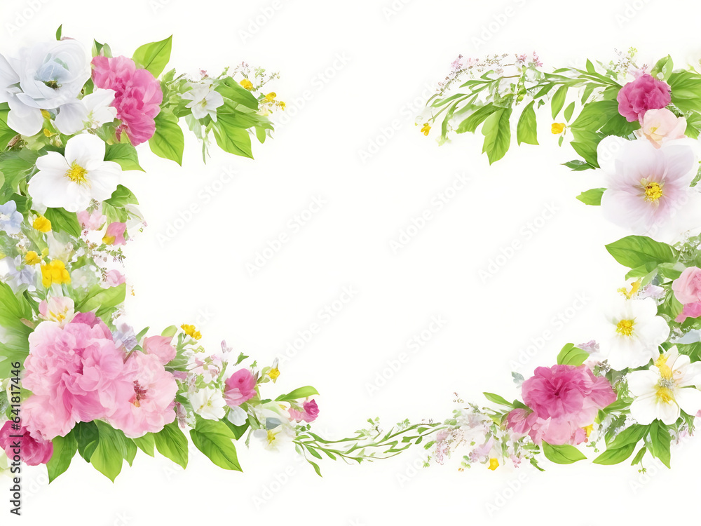 Floral frame with flowers isolated on white background.