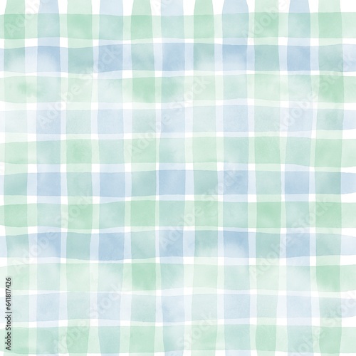 Green Blue Gingham Check Hand Drawn Background