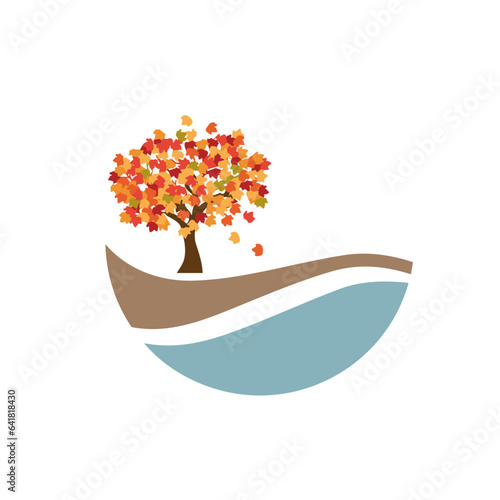 fall landscape, colorful autuman leaf tree svg logo photo