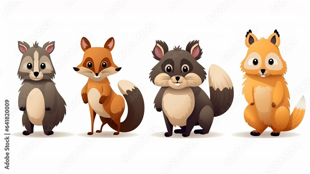cute animals on white background cute animals on white background