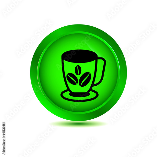 coffee cup icon on glossy button vector illustration