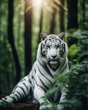 Photo a beautiful white tiger in a mystical forest