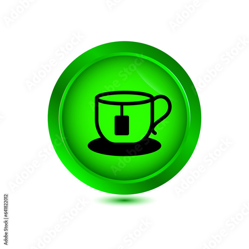 tea cup icon on glossy button vector illustration
