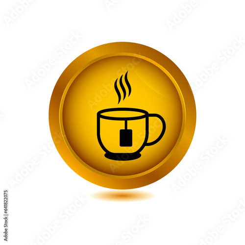 tea cup icon on glossy button vector illustration