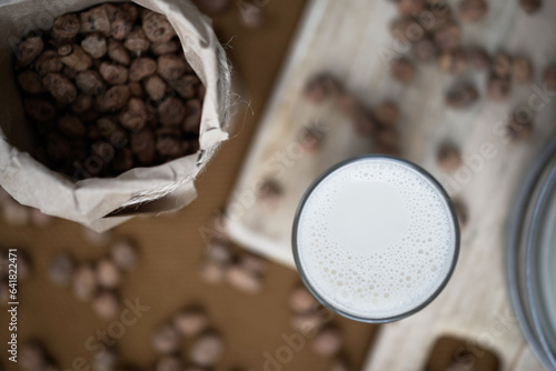 Organic healthy bio natural Spanish horchata drink in a transparent glass photo