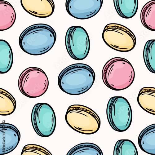 Seamless pattern. Macaron Cake. Sweetness. isolated object. Doodle style
