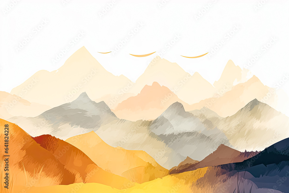 Watercolor scene Majestic mountains in vibrant hues