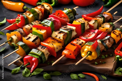 Grilled veggie kebabs with colorful peppers.