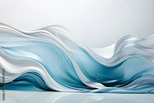Abstract background with wavy lines. Blue smooth waves of liquid consistency. Generative AI © lesikvit