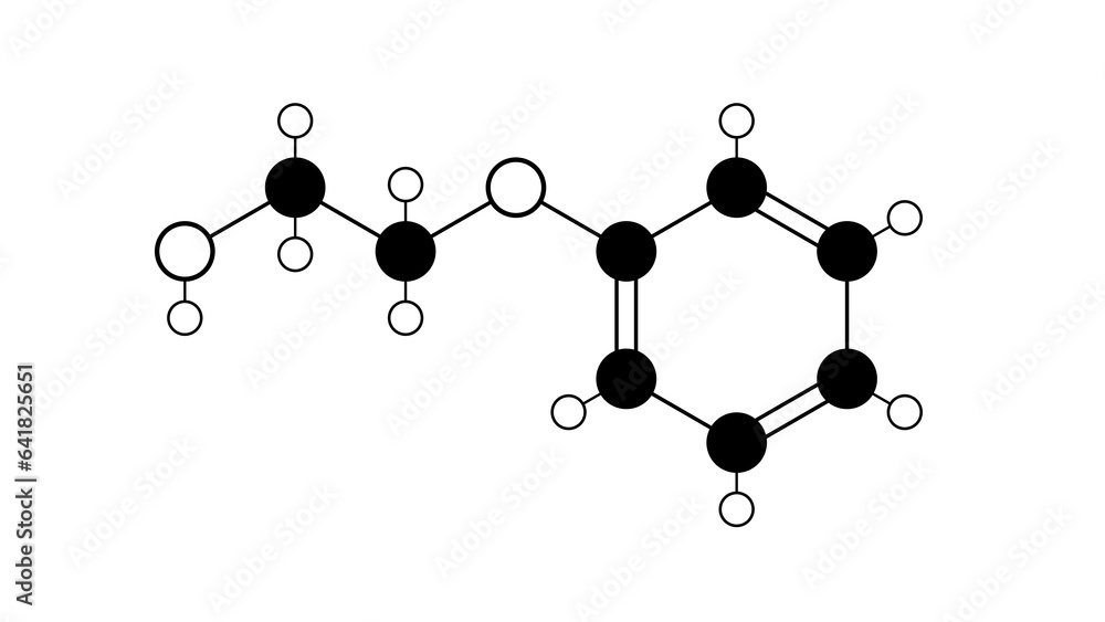 phenoxyethanol molecule, structural chemical formula, ball-and-stick model, isolated image primary alcohols phenoxyethanol molecule, structural chemical formula, ball-and-stick model, isolated image primary alcohols