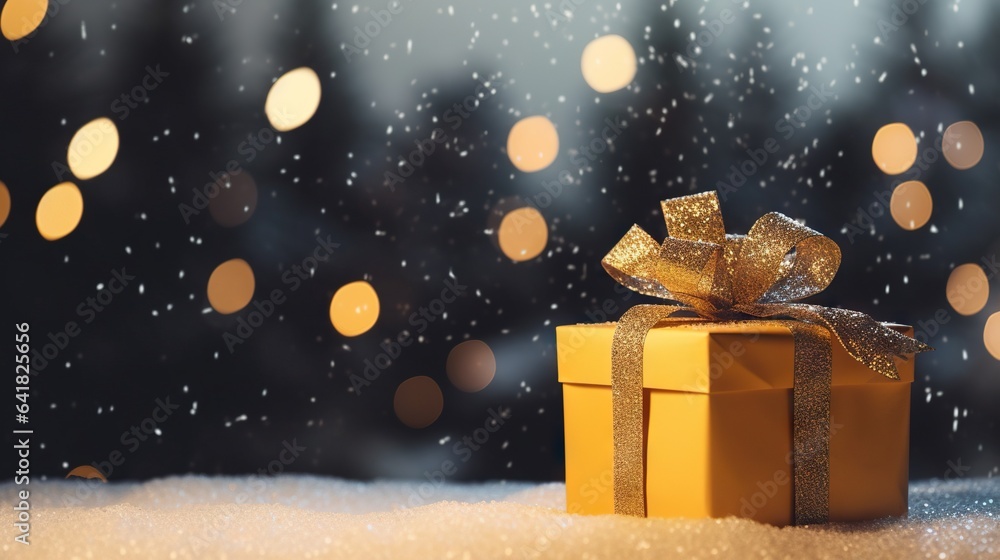 a yellow gift box with a gold ribbon and a bow. generative ai Stock ...