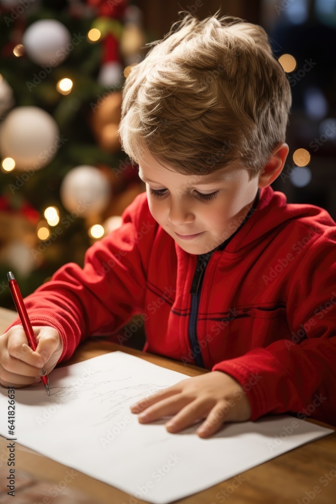 Boy writing a letter to Santa Claus . Generative AI Boy writing a letter to Santa Claus . Generative AI