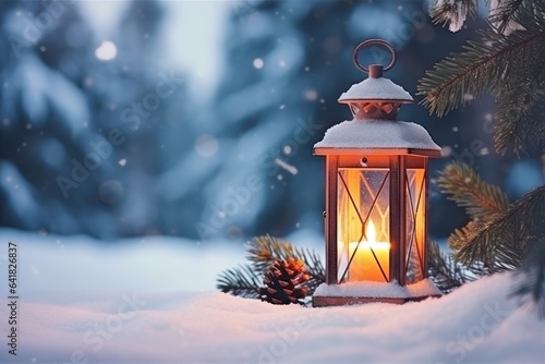Christmas Lantern On Snow With Fir Branch © Оксана Олейник