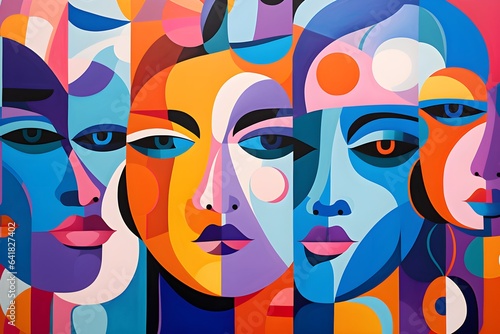 Abstract Art of Colorful Crowd and Serene Faces in Social Media Style (AI-Generated)