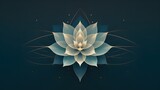 Beautiful lotus flower on dark blue background. Luxury gold wallpaper design for prints, banner, poster, cover.