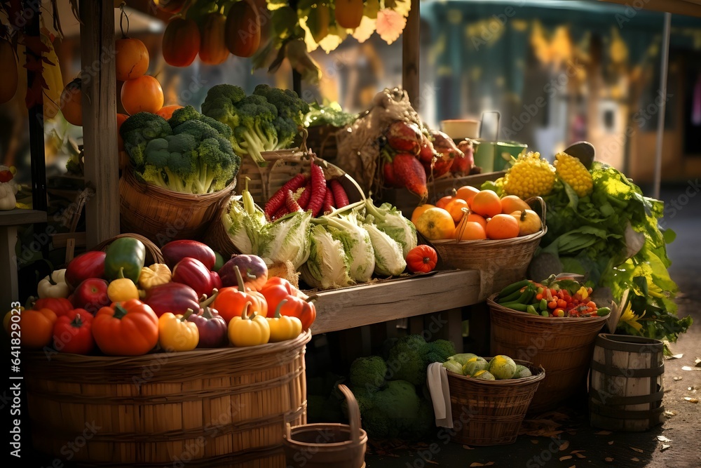 Herbstlicher Marktstand mit frischen Ernteprodukten.