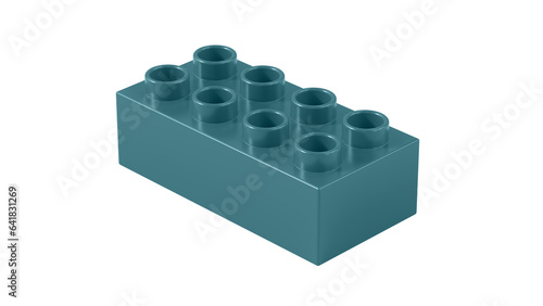 Peacock Blue Plastic Bricks Block Isolated on a White Background. Children Toy Brick, Perspective View. Close Up View of a Game Block for Constructors. 3D illustration. 8K Ultra HD, 7680x4320, 300 dpi