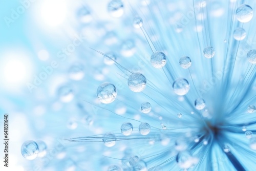 Transparent drops of water on a dandelion macro flower
