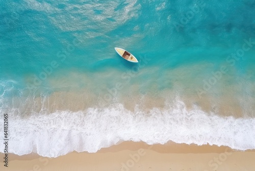 Wave and boat on the beach, top view
